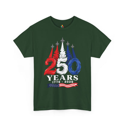 TEEZOCA aviation shirt design with five jets, patriotic smoke, and 1776 2026 commemorative styling.
