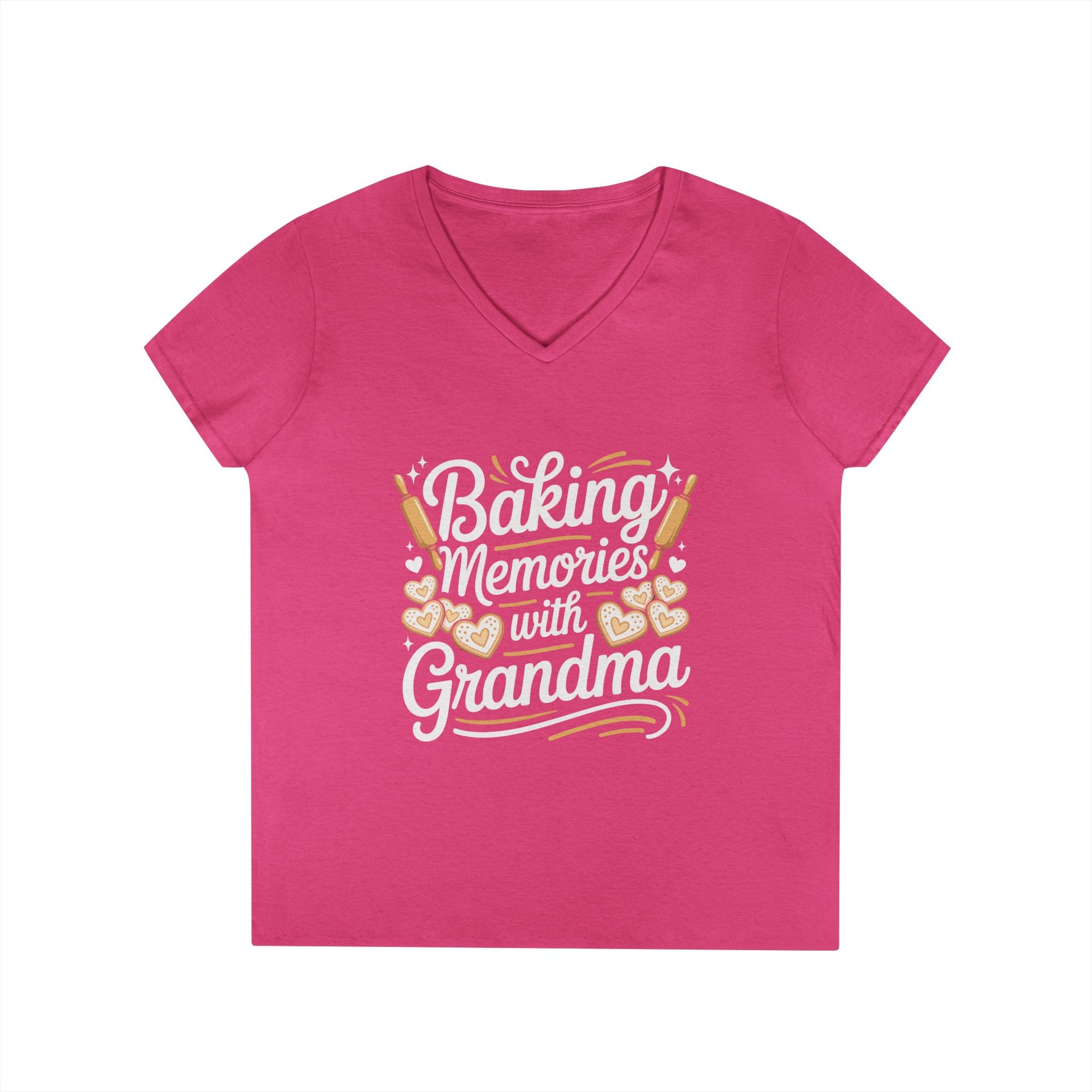 Baking Memories with Grandma V-Neck T-Shirt Sweet Family Love Tee | TEEZOCA 