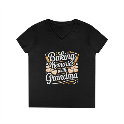 Baking Memories with Grandma V-Neck T-Shirt Sweet Family Love Tee | TEEZOCA 