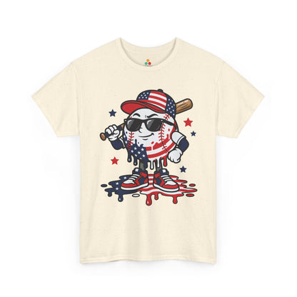 TEEZOCA baseball 4th of july shirt t-shirt for kids, baseball fans, and Little League families with a confident character design.
