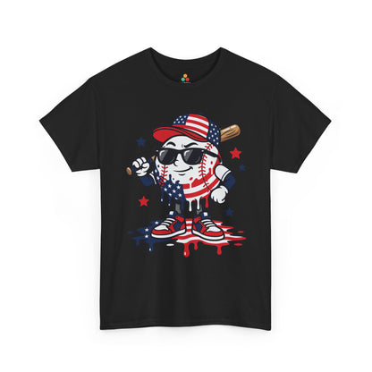 TEEZOCA baseball graphic tee t-shirt featuring a cool cartoon baseball mascot with red white and blue streetwear style.
