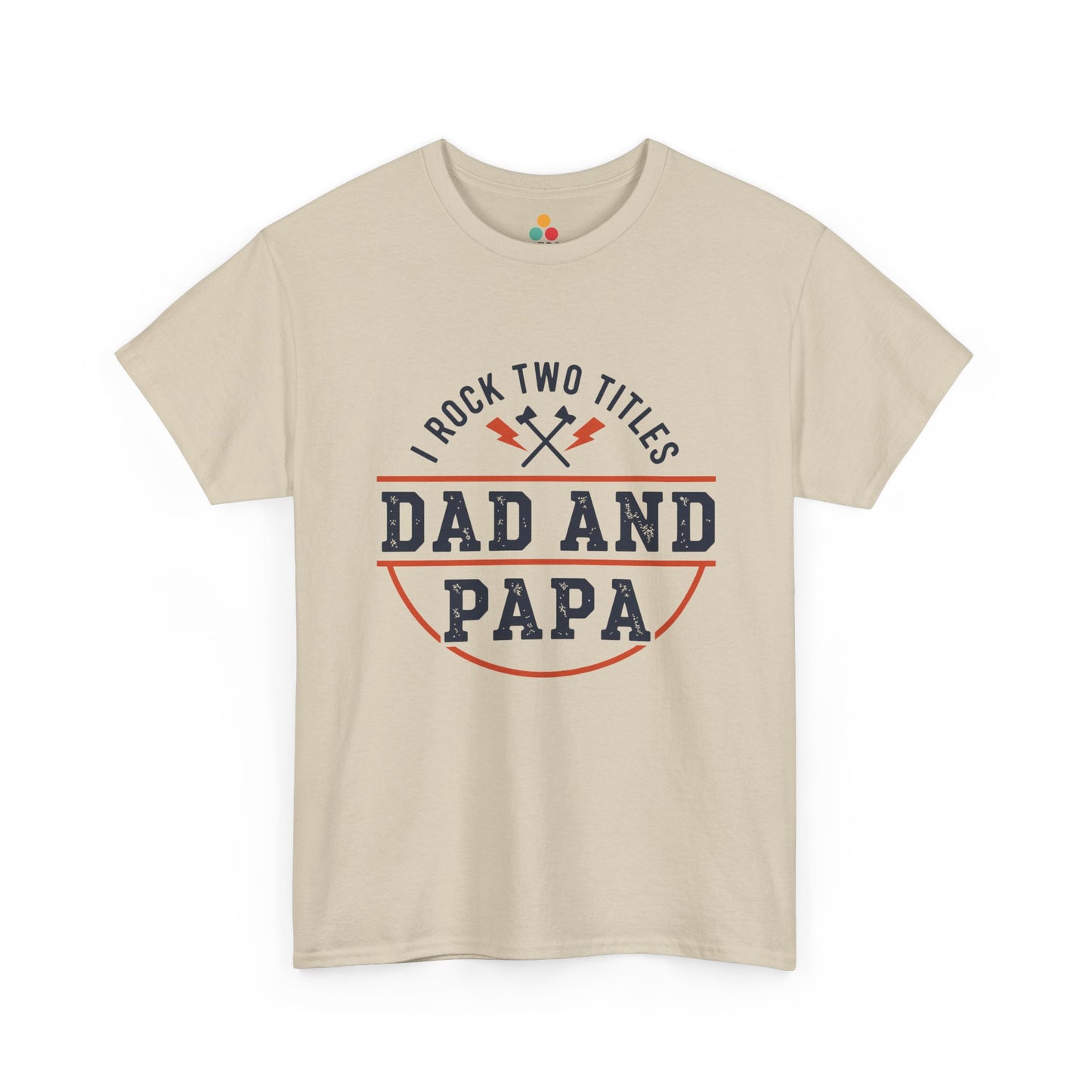 TEEZOCA beige “Dad and Papa” statement graphic tee by TEEZOCA shown flat.