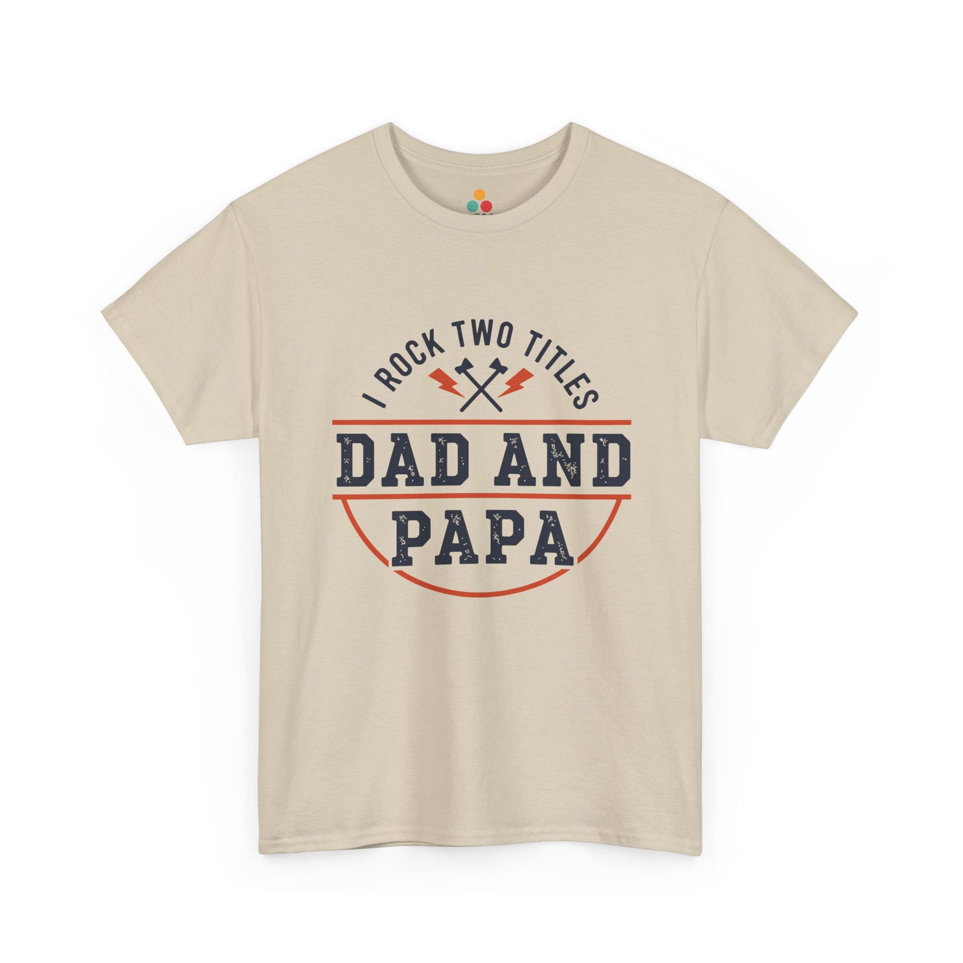 TEEZOCA beige “Dad and Papa” statement graphic tee by TEEZOCA shown flat.