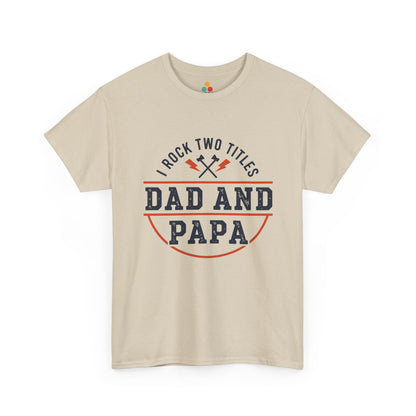 TEEZOCA beige “Dad and Papa” statement graphic tee by TEEZOCA shown flat.