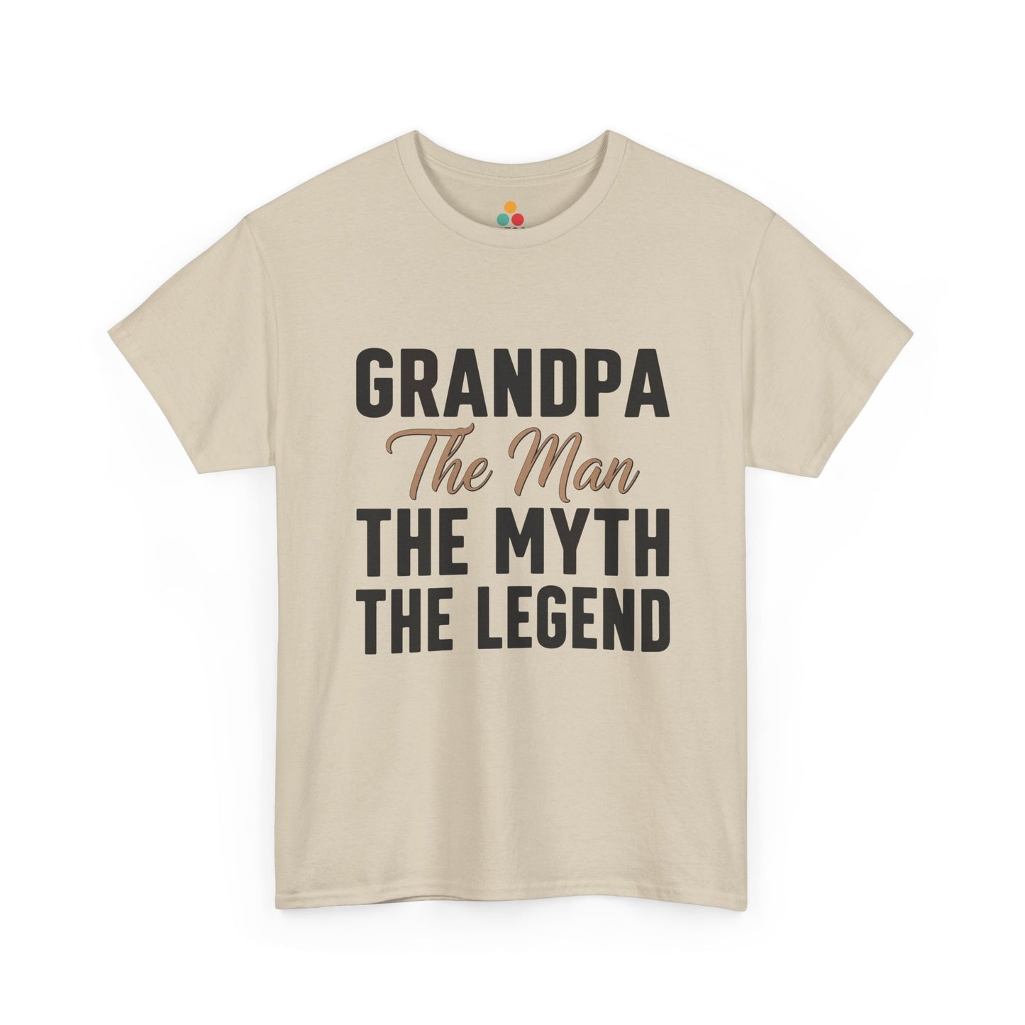 TEEZOCA beige “Grandpa The Man The Myth The Legend” classic statement tee shown flat.