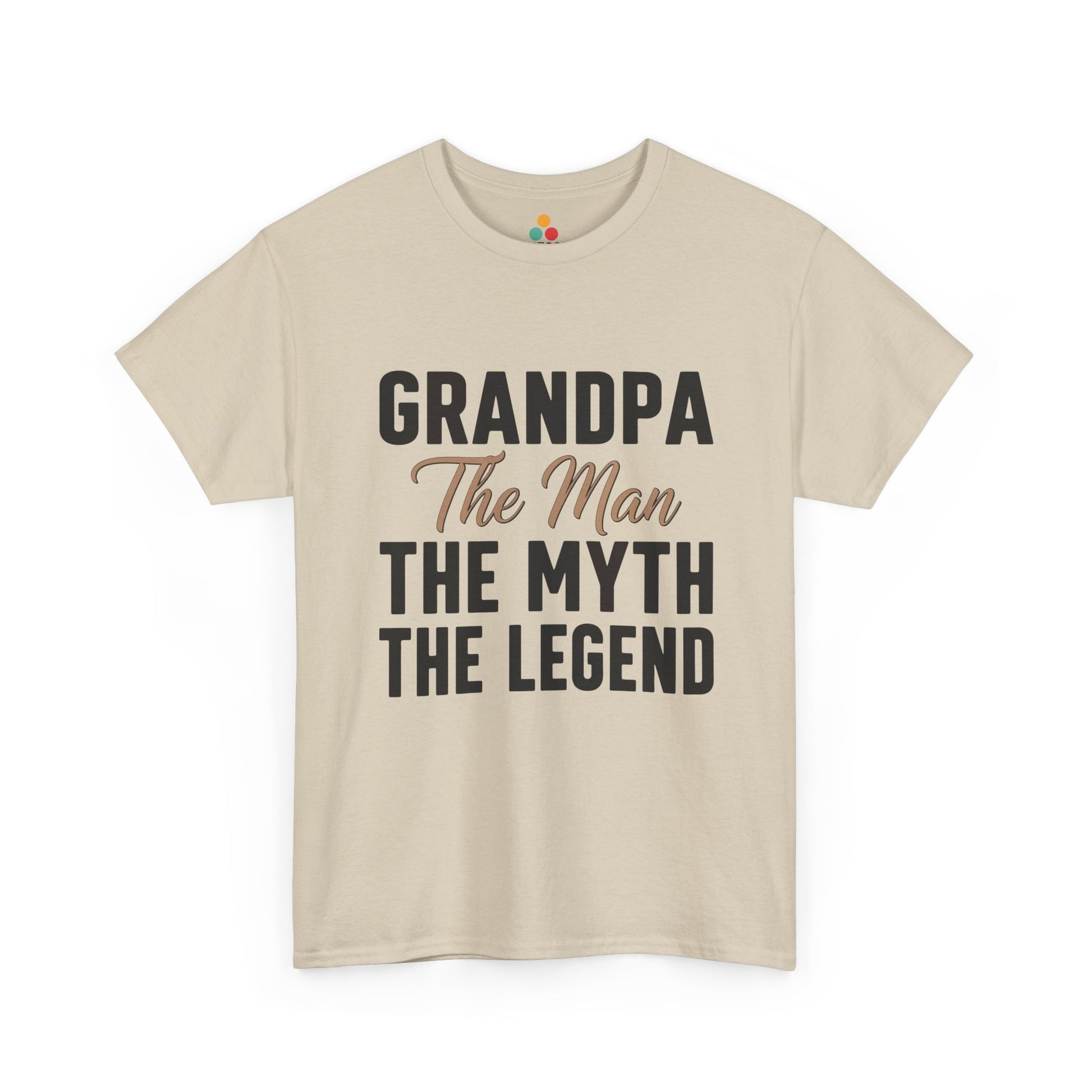 TEEZOCA beige “Grandpa The Man The Myth The Legend” classic statement tee shown flat.