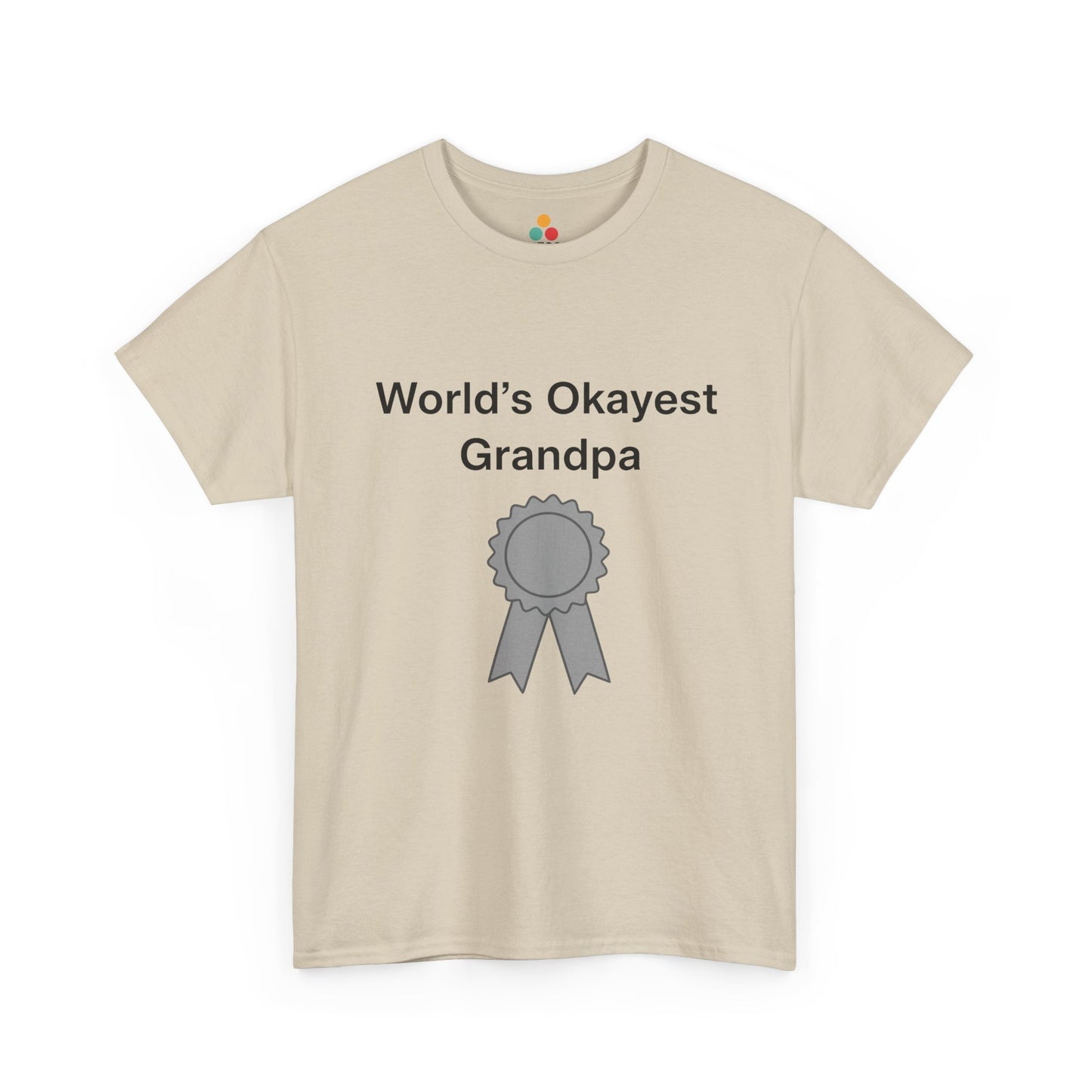 TEEZOCA beige “World’s Okayest Grandpa” funny grandpa t-shirt shown flat.