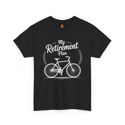 TEEZOCA black My Retirement Plan bicycle graphic T-shirt shown flat.