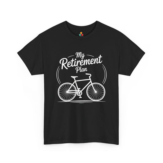TEEZOCA black My Retirement Plan bicycle graphic T-shirt shown flat.