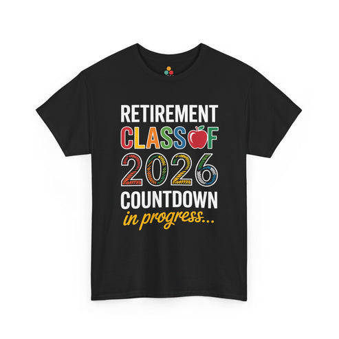 TEEZOCA black Retirement Class of 2026 Countdown funny teacher graphic t-shirt shown flat