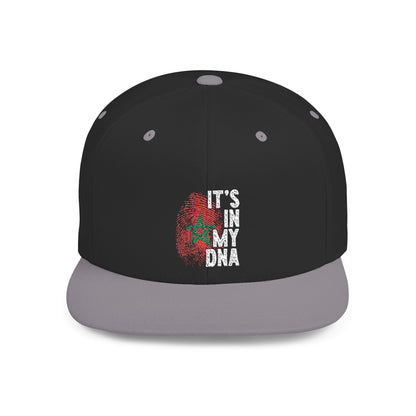 TEEZOCA black snapback hat with a contrast grey brim displaying the stitched Moroccan DNA football design.
