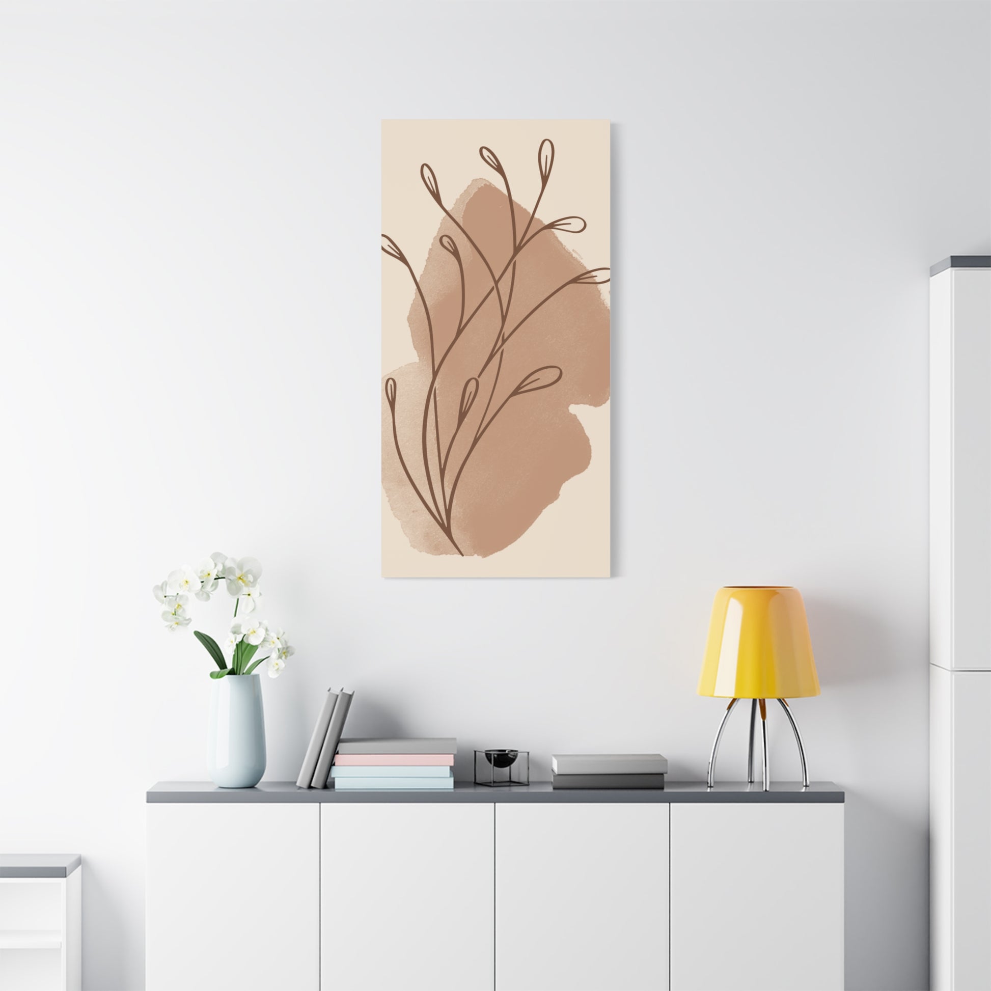 TEEZOCA boho organic leaf wall decor featured above low cabinet in neutral space.