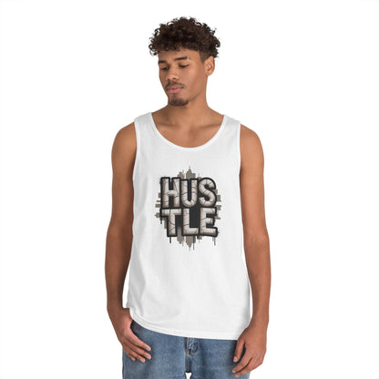 HUSTLE Cracked Street Typography Skyline Unisex Tank Top for Grind Mode | TEEZOCA 