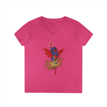 Super Mom Empowerment Graphic V-Neck T-Shirt for Confident Women | TEEZOCA 