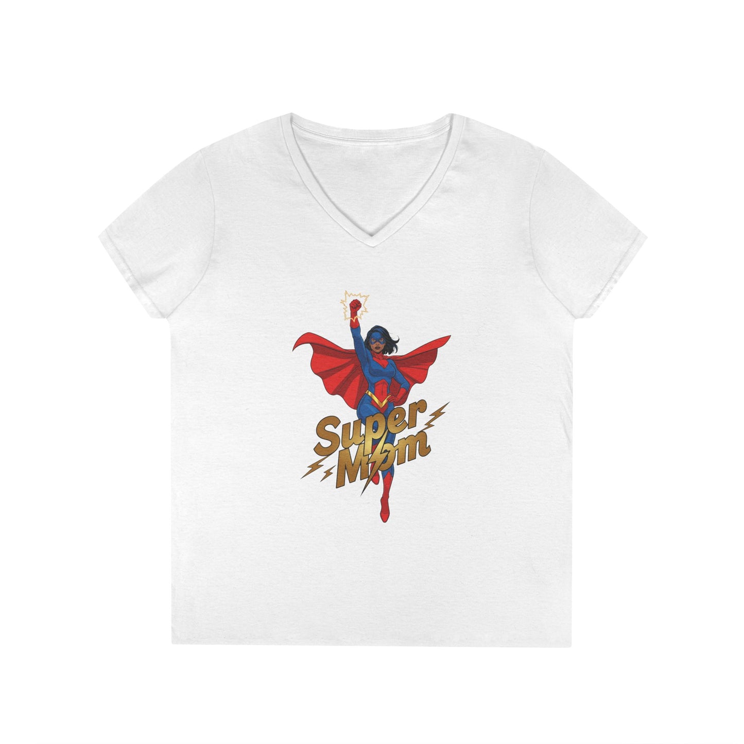 Super Mom Empowerment Graphic V-Neck T-Shirt for Confident Women | TEEZOCA 