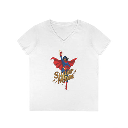 Super Mom Empowerment Graphic V-Neck T-Shirt for Confident Women | TEEZOCA 