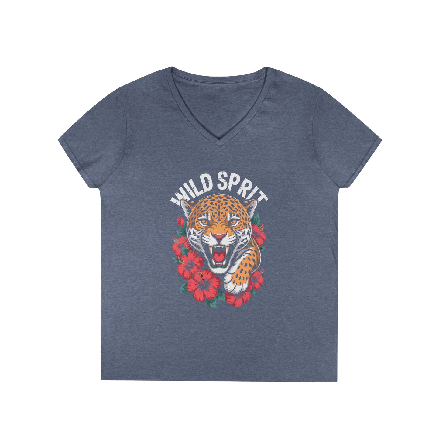 Wild Spirit Leopard Floral Women’s V-Neck T-Shirt Bold Graphic | TEEZOCA 