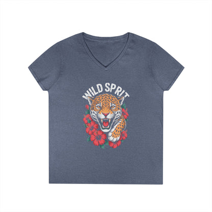 Wild Spirit Leopard Floral Women’s V-Neck T-Shirt Bold Graphic | TEEZOCA 