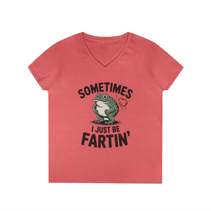 Sometimes I Just Be Fartin’ Frog Humor V-Neck T-Shirt for Women | TEEZOCA 