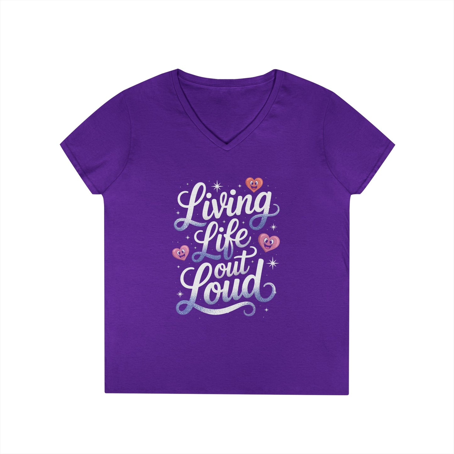 Living Life Out Loud Quote V-Neck T-Shirt for Women | TEEZOCA 
