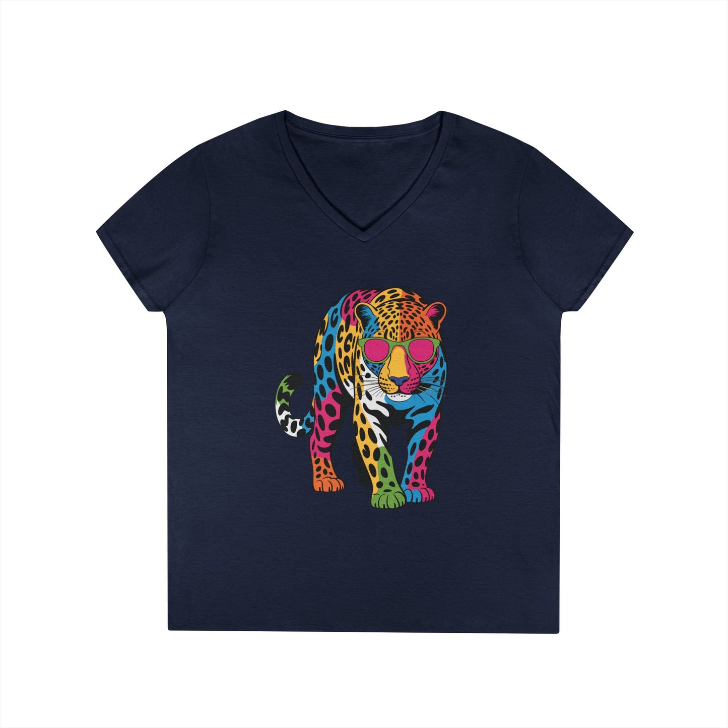 Colorful Leopard Confidence Graphic V-Neck T-Shirt for Bold Women | TEEZOCA 