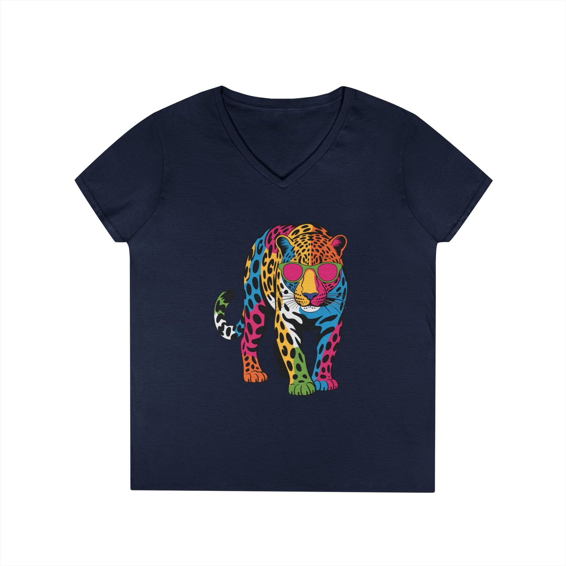 Colorful Leopard Confidence Graphic V-Neck T-Shirt for Bold Women | TEEZOCA 