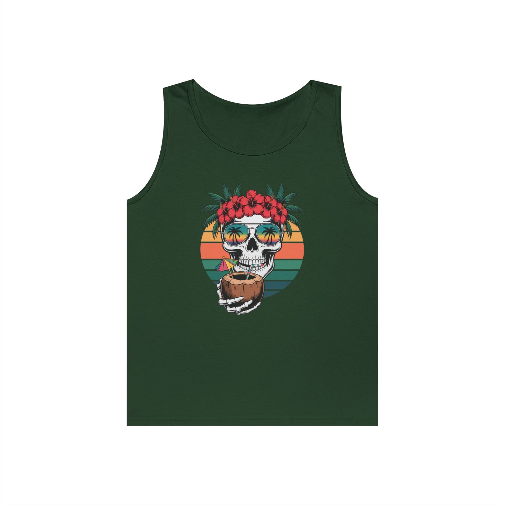 TEEZOCA bold streetwear Unisex Tank Top with tropical skull illustration Tropical Skull Unisex Tank Top – Summer Beach Vibes Graphic Streetwear | TEEZOCA 