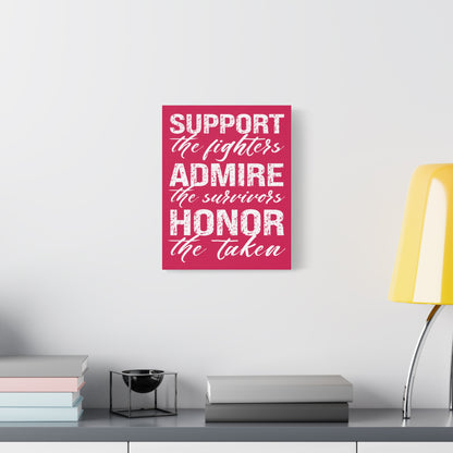 TEEZOCA breast cancer awareness quote canvas hanging above a minimalist couch in a bright living room.