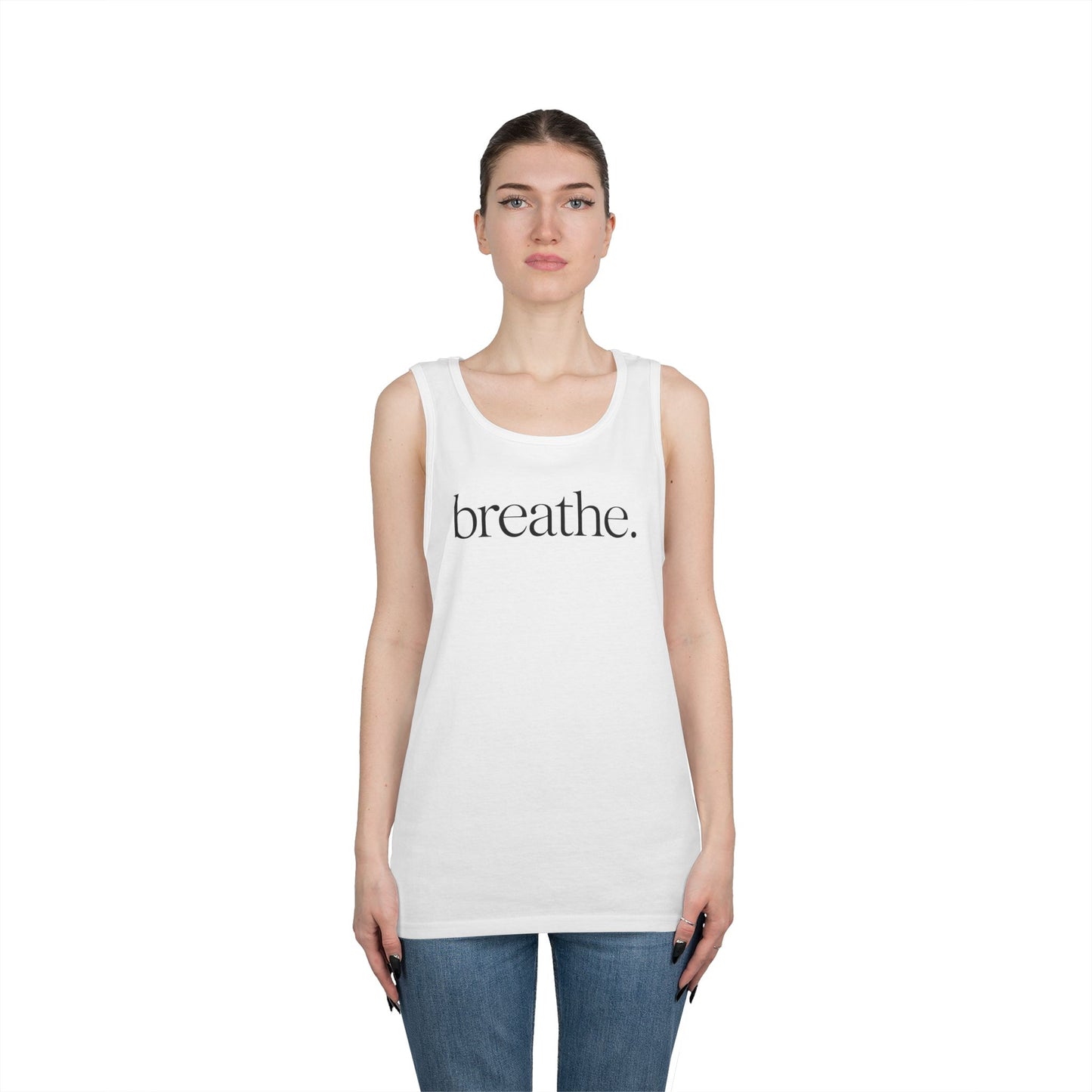 Breathe. Minimal Serif Statement Unisex Tank Top for Everyday Reset | TEEZOCA 