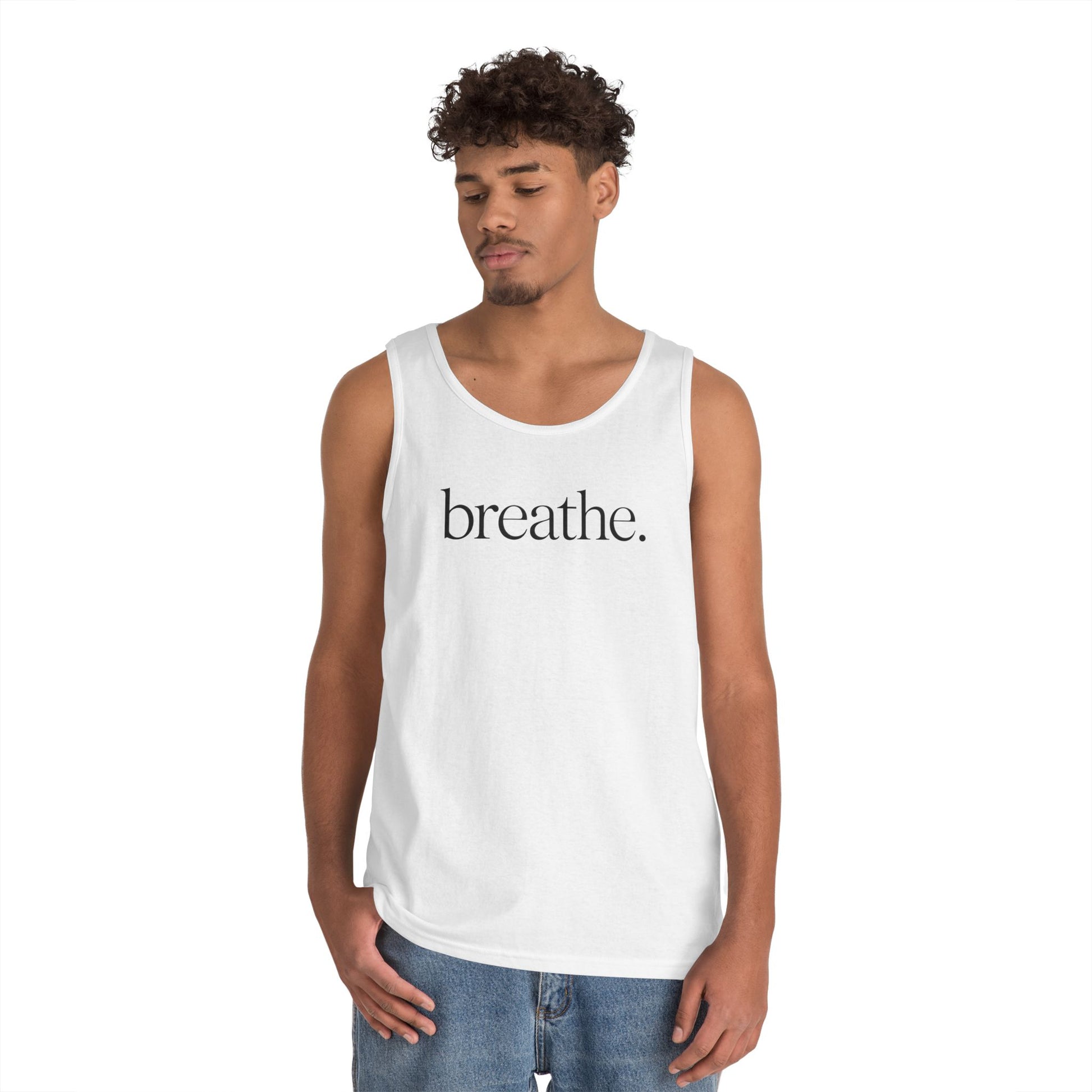 Breathe. Minimal Serif Statement Unisex Tank Top for Everyday Reset | TEEZOCA 