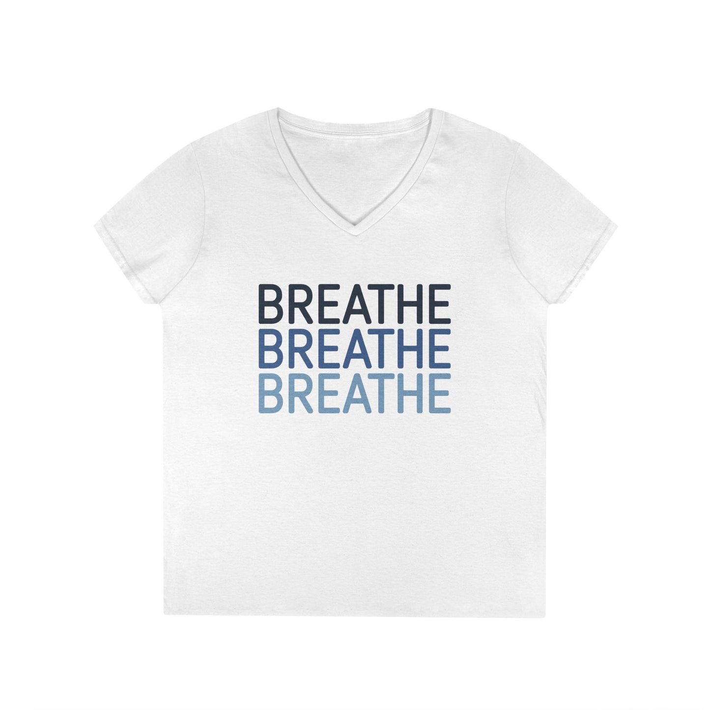 Breathe Breathe Breathe Mindfulness Message V-Neck T-Shirt | TEEZOCA 