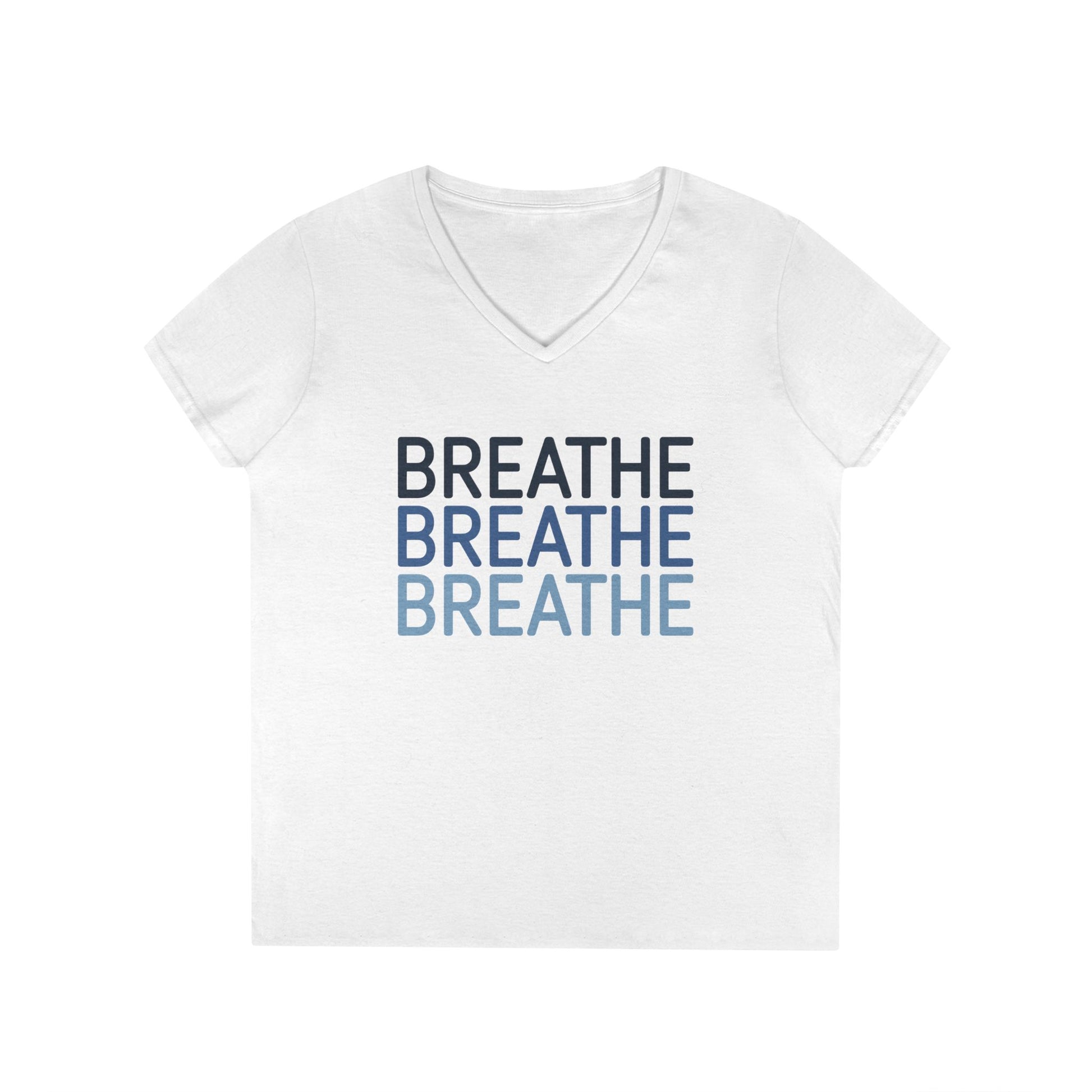 Breathe Breathe Breathe Mindfulness Message V-Neck T-Shirt | TEEZOCA 