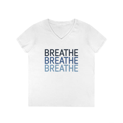 Breathe Breathe Breathe Mindfulness Message V-Neck T-Shirt | TEEZOCA 