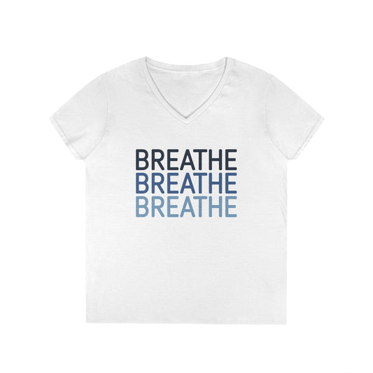 Breathe Breathe Breathe Mindfulness Message V-Neck T-Shirt | TEEZOCA 