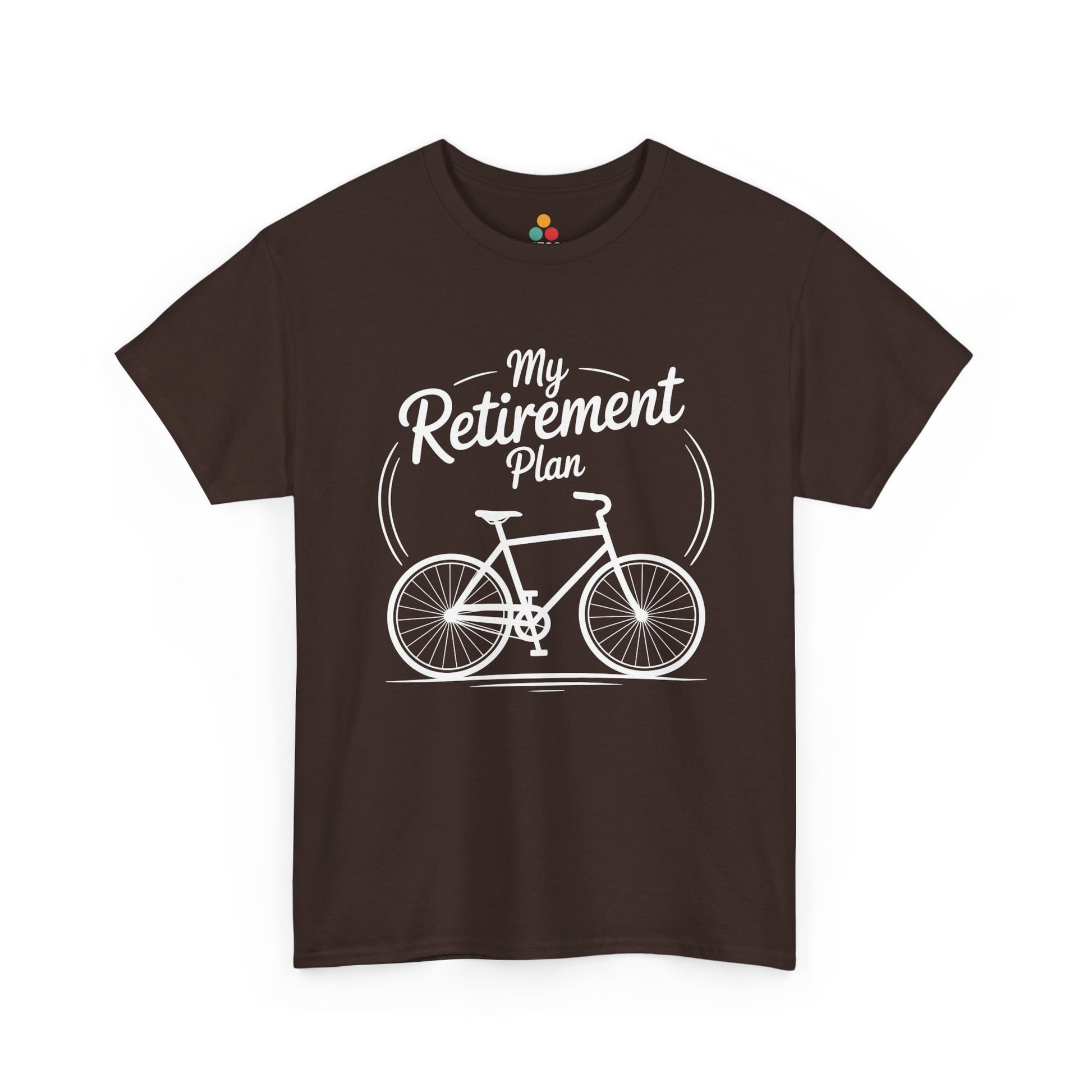 TEEZOCA brown Retirement Plan bike funny tee displayed flat.