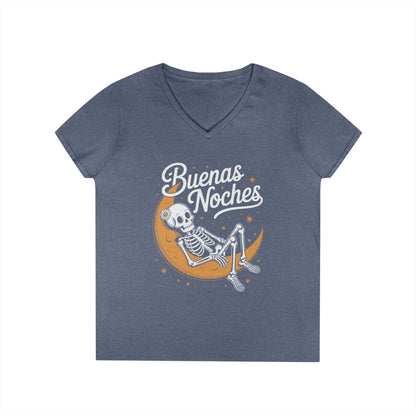 Buenas Noches Skeleton Moon Night Art Aesthetic V-Neck T-Shirt | TEEZOCA 