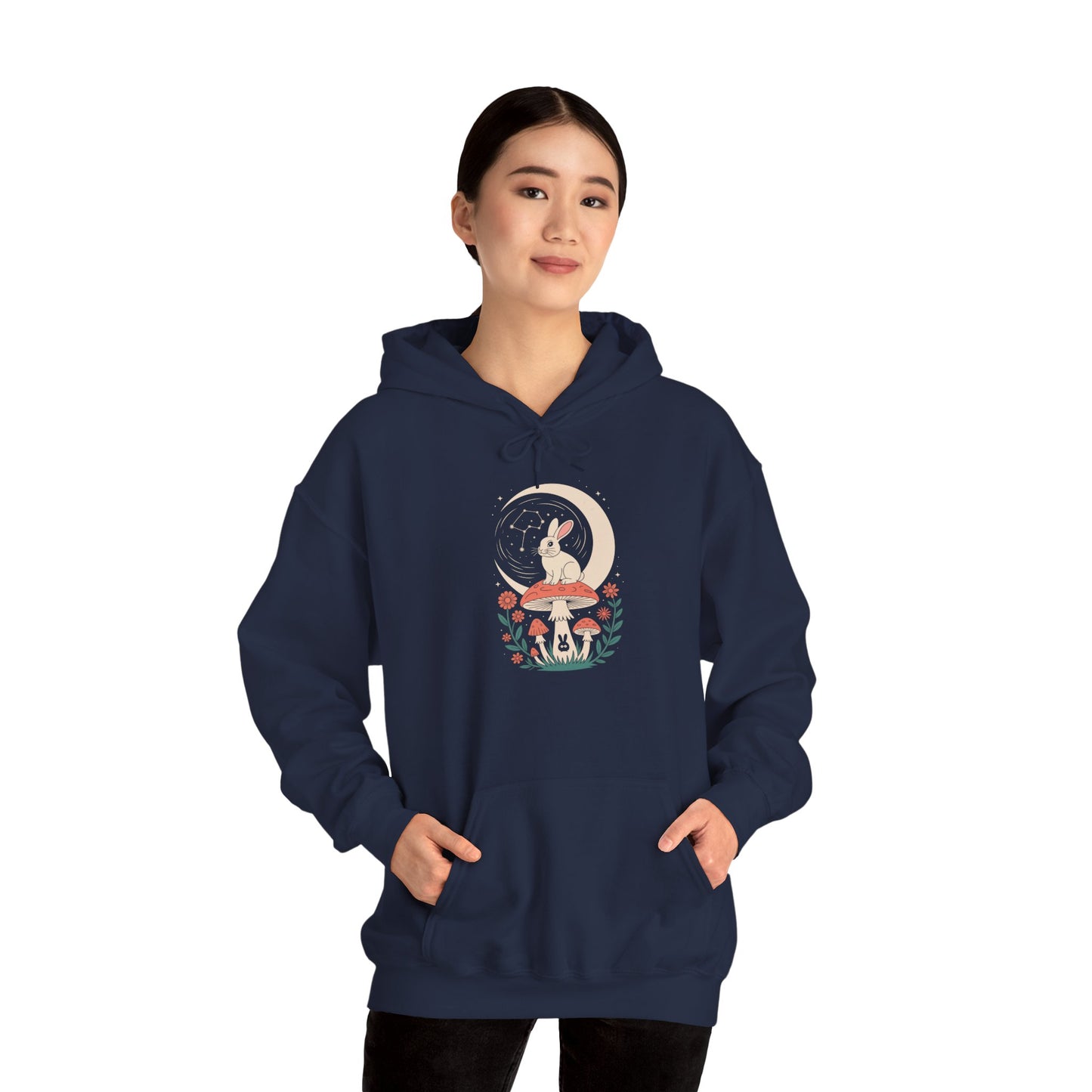 TEEZOCA bunny and moon artwork Unisex Heavy Blend Hoodie dreamy aesthetic