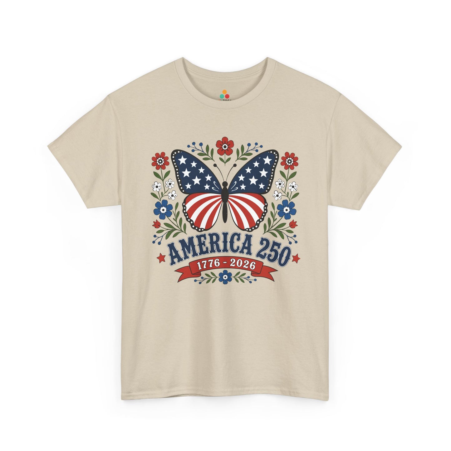 TEEZOCA butterfly 4th of july shirt t-shirt showing floral patriotic shirt women styling with poppies, daisies, and cornflowers.
