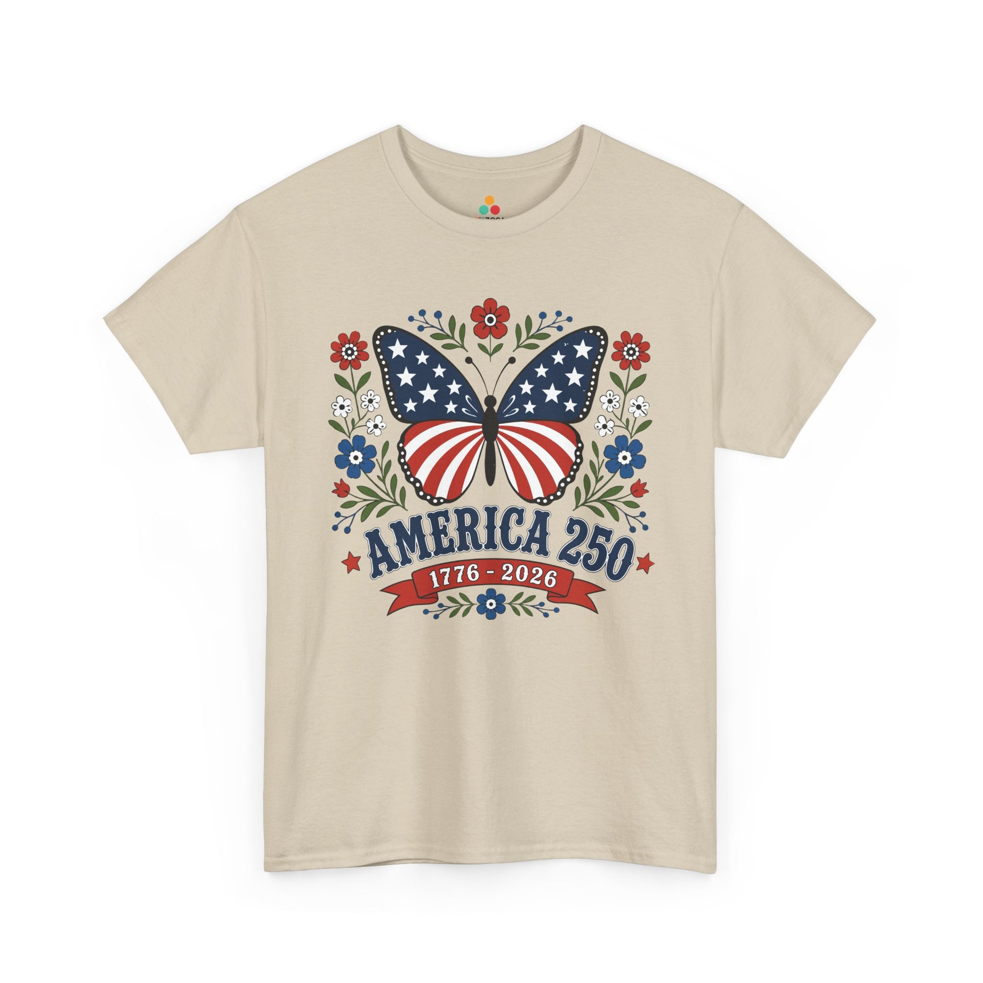 TEEZOCA butterfly 4th of july shirt t-shirt showing floral patriotic shirt women styling with poppies, daisies, and cornflowers.
