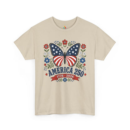 TEEZOCA butterfly 4th of july shirt t-shirt showing floral patriotic shirt women styling with poppies, daisies, and cornflowers.
