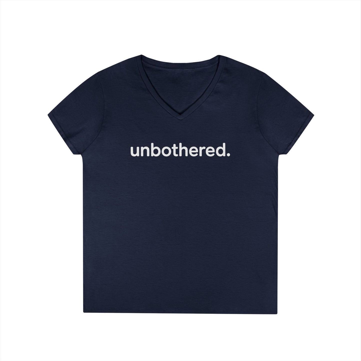 Unbothered Minimal Statement V-Neck T-Shirt for Confident Women | TEEZOCA 