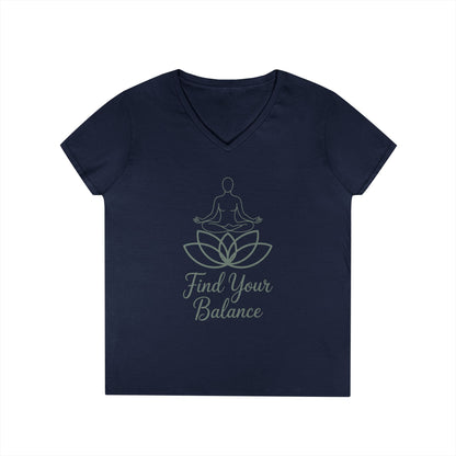 Find Your Balance Yoga Lotus V-Neck T-Shirt for Women | TEEZOCA 