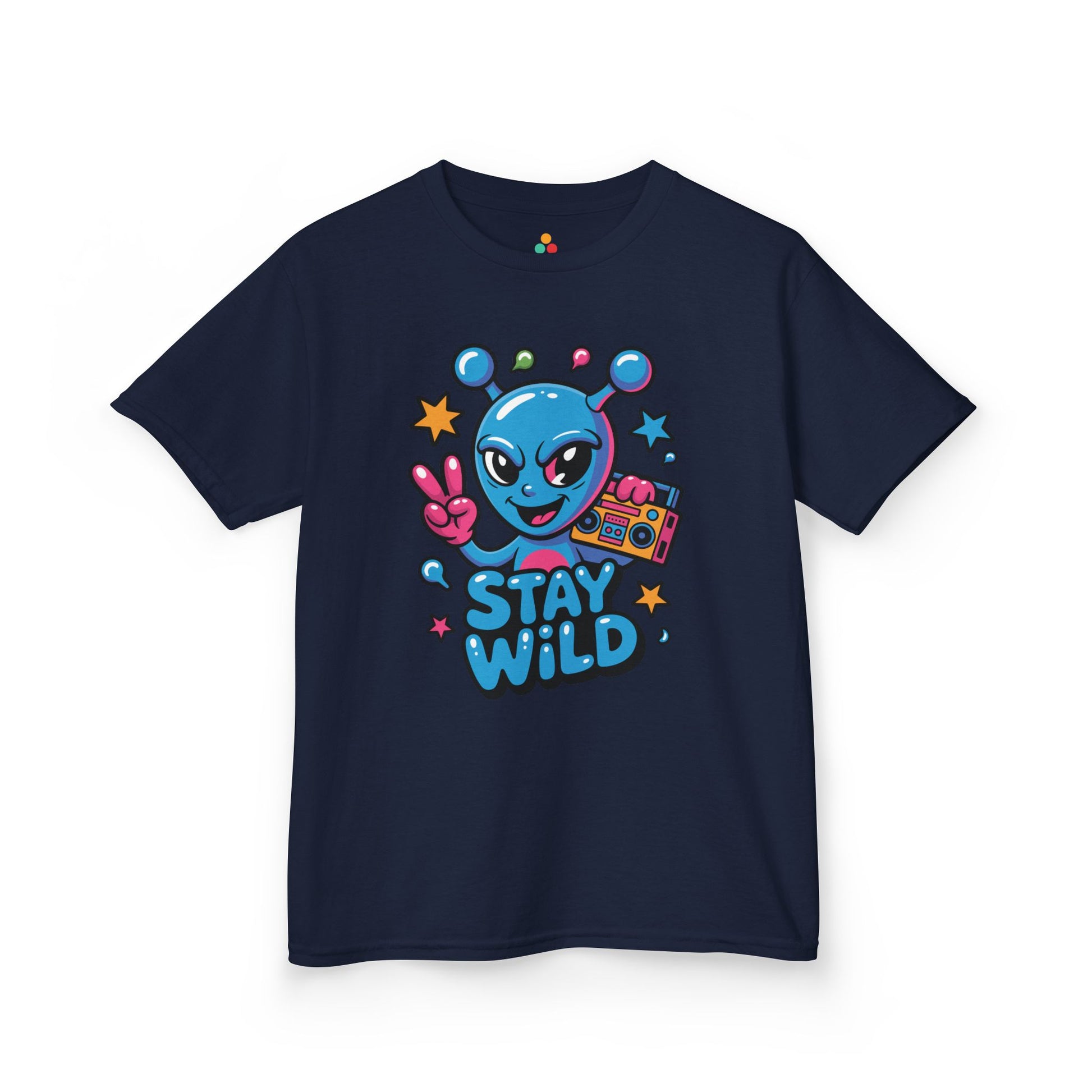 TEEZOCA cartoon alien with boombox Kids T-shirt Stay Wild Alien Boombox Graphic Kids T-shirt | TEEZOCA 
