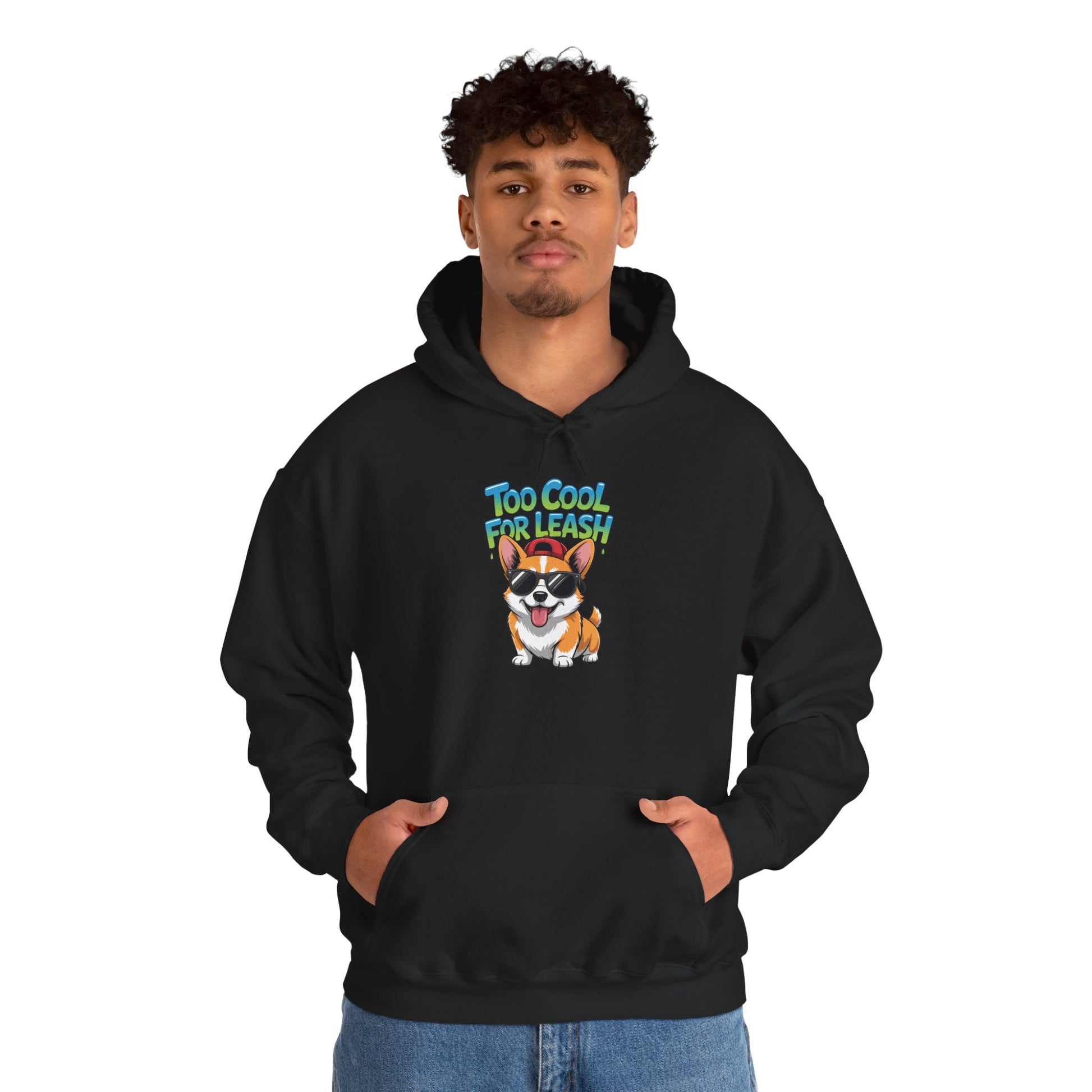 Too Cool For Leash Corgi Graphic Unisex Heavy Blend Hoodie | TEEZOCA 