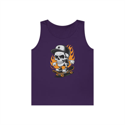 Flaming Skate Skull Cartoon Unisex Tank Top for Streetwear Skater Vibes | TEEZOCA 