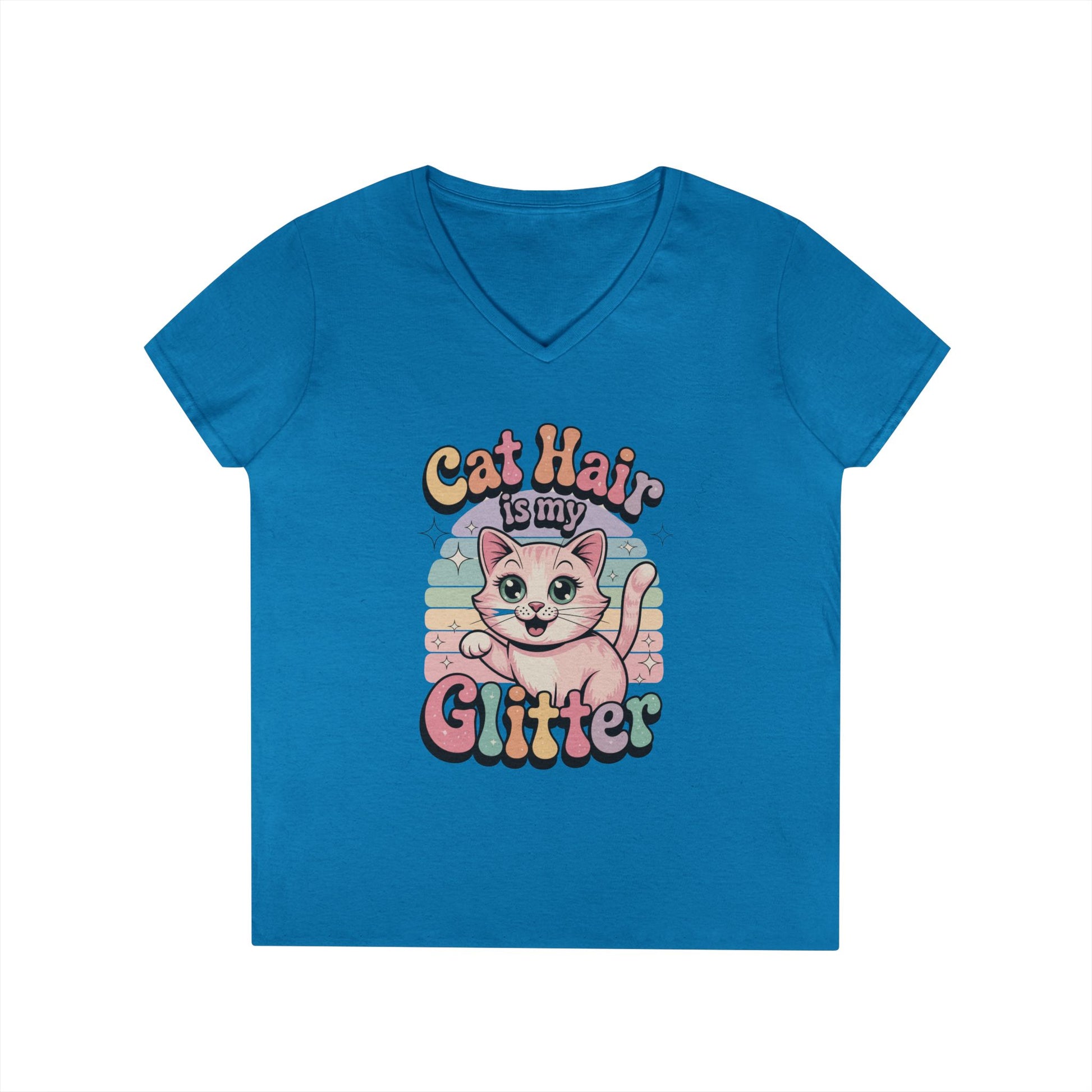 Cat Hair Is My Glitter V-Neck T-Shirt Cute Cat Lover Statement Tee | TEEZOCA 