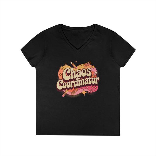 TEEZOCA chaos coordinator V-Neck T-Shirt with retro typography design Chaos Coordinator V-Neck T-Shirt Bold Teacher Life Statement Tee | TEEZOCA 