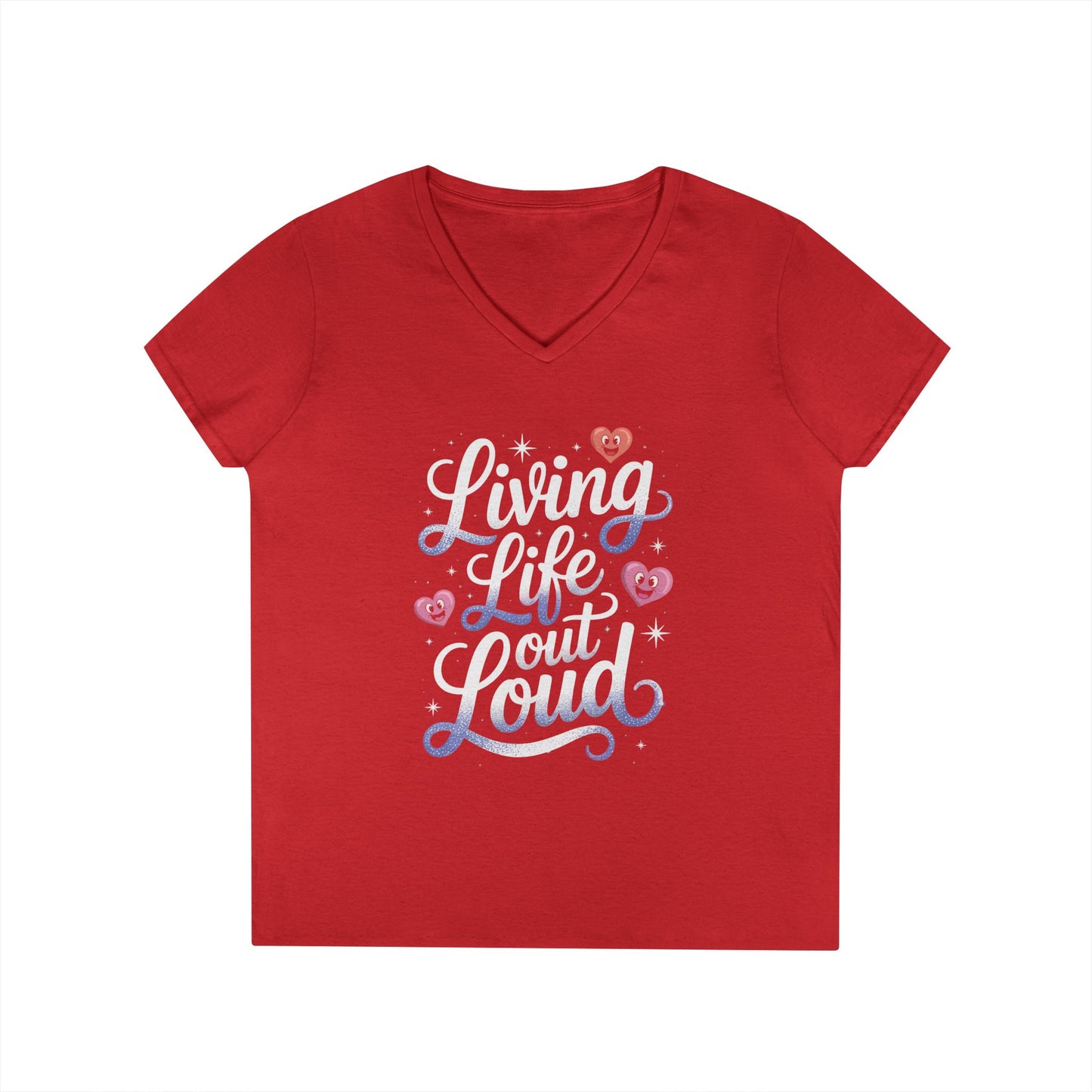 Living Life Out Loud Quote V-Neck T-Shirt for Women | TEEZOCA 