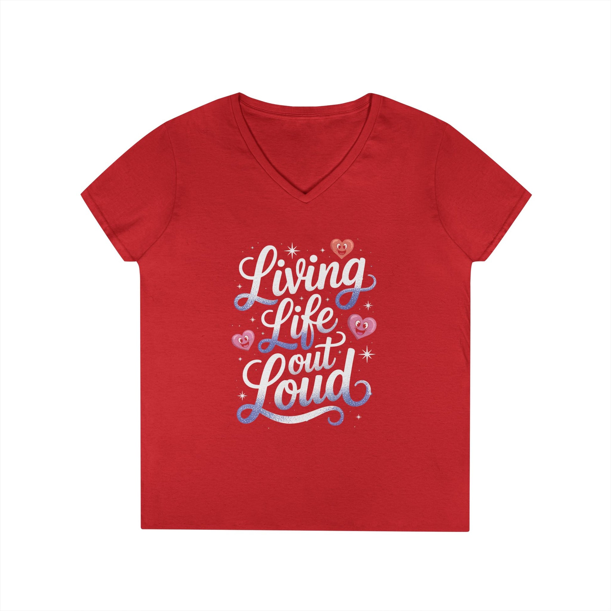 Living Life Out Loud Quote V-Neck T-Shirt for Women | TEEZOCA 