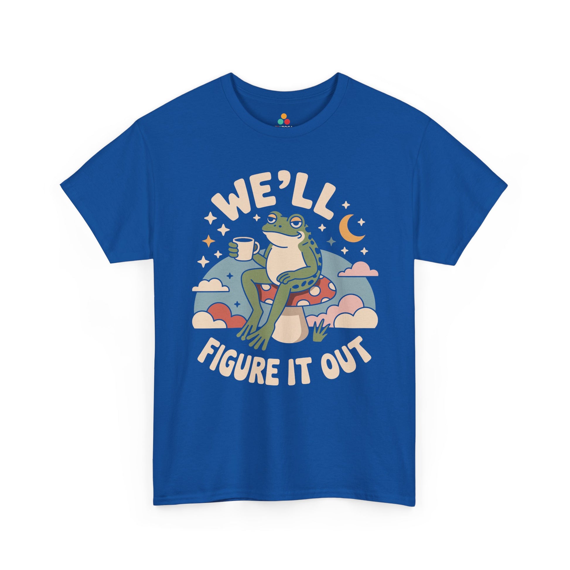 We'll Figure It Out Cute Relaxed Frog Moonlit Illustration T‑Shirt | TEEZOCA 